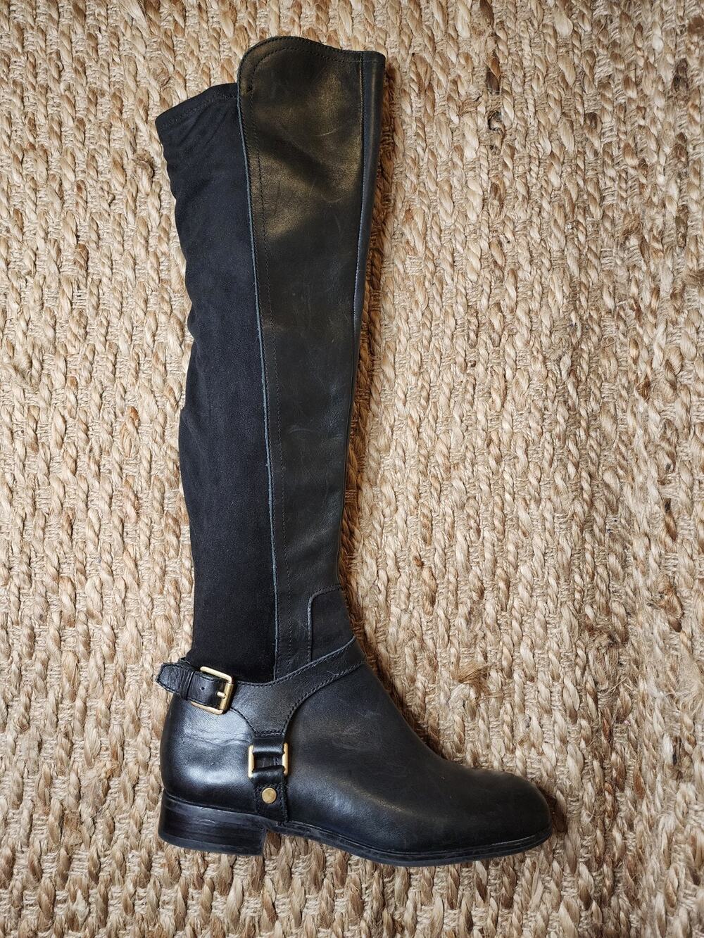 Franco Sarto Leather Biker Moto Over-the-Knee Black Boots Riding Womens Size 6.5